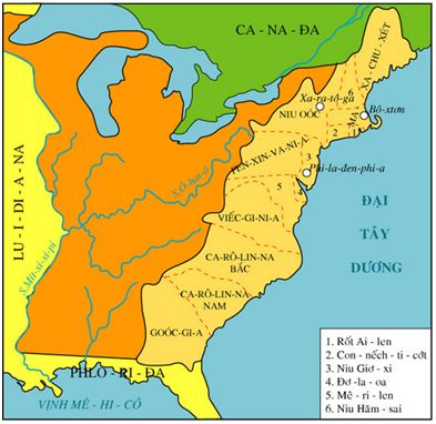 Lược đồ 13 thuộc địa Anh ở Bắc Mỹ